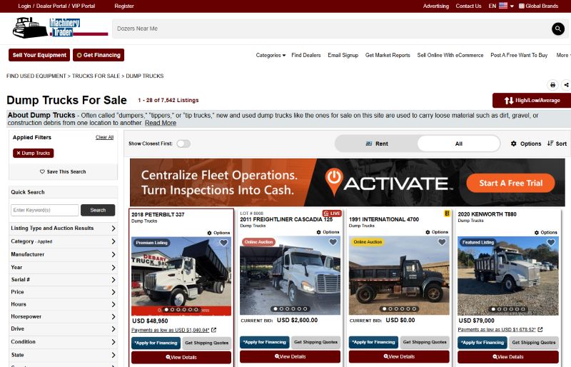 MachineryTrader Dump Truck Inventory