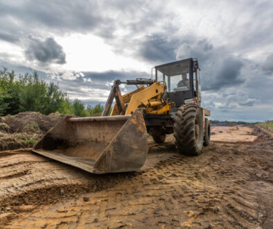 Skid steer working on a construction site