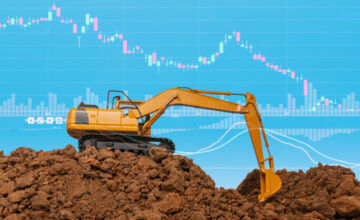Excavator on soil with ai chart
