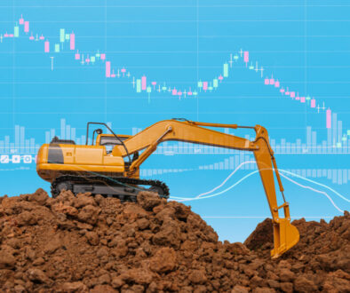 Excavator on soil with ai chart