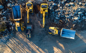 Various yellow construction vehicles on site